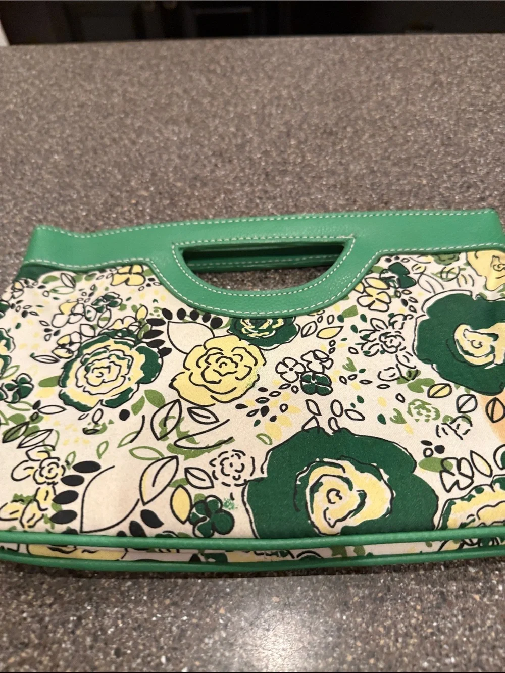 New York & Company Green and Yellow Floral Canvas Clutch